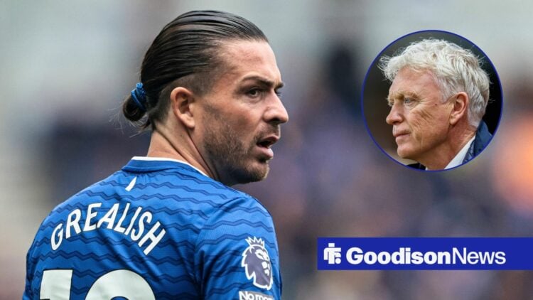 Everton forward Jack Grealish and David Moyes in circular inset