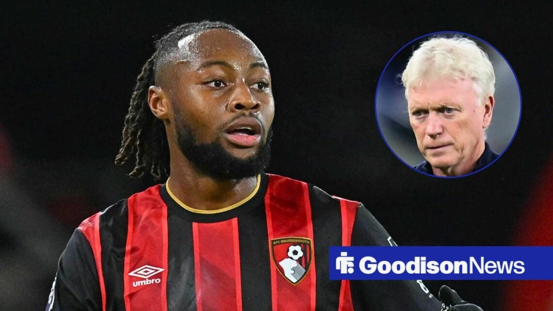 Bournemouth attacker Antoine Semenyo and Everton manager David Moyes in ciruclar inset