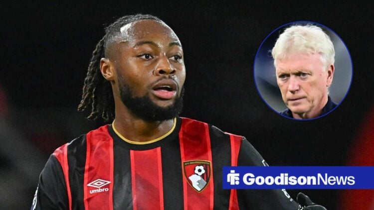 Bournemouth attacker Antoine Semenyo and Everton manager David Moyes in ciruclar inset