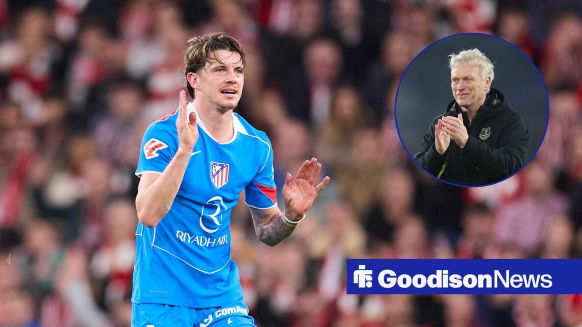 Atletico Madrid's Conor Gallagher with Everton's David Moyes inset