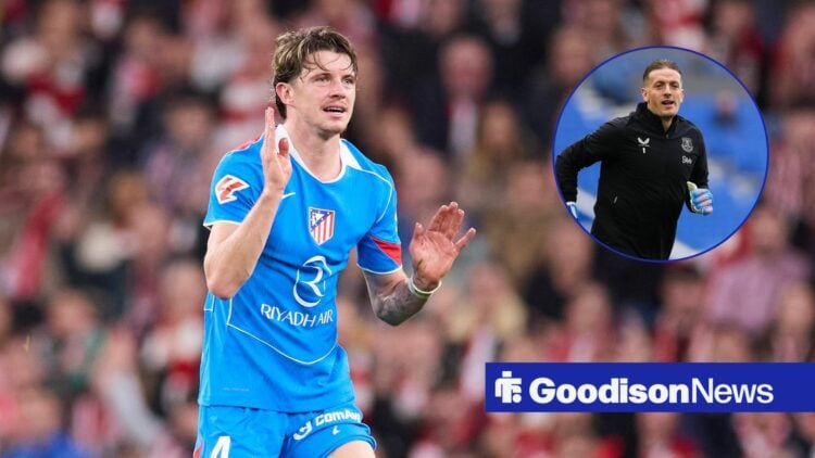 Atletico Madrid's Conor Gallagher with Everton's Jordan Pickford inset