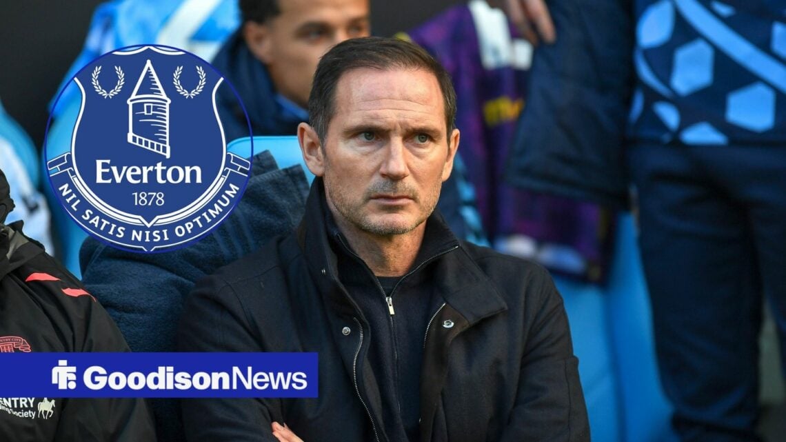 Frank Lampard looks on with Everton badge inset