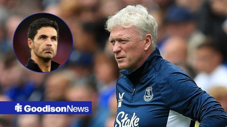 David Moyes next to a circular inset of Mikel Arteta