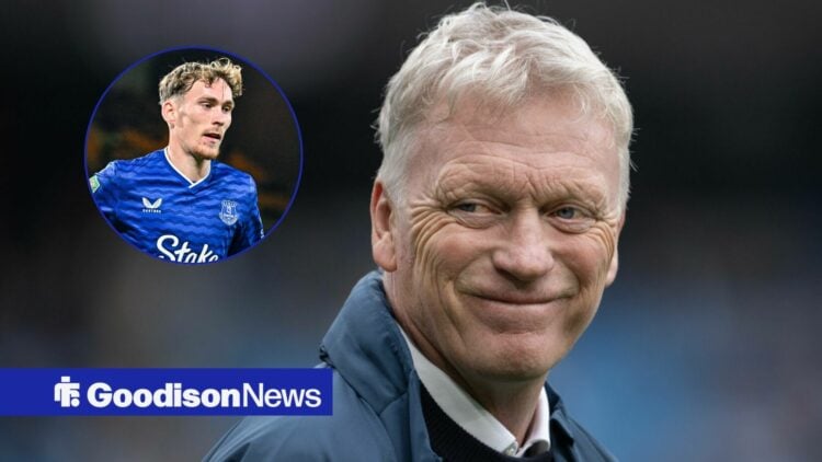 David Moyes smiles and James Garner in a round overlay