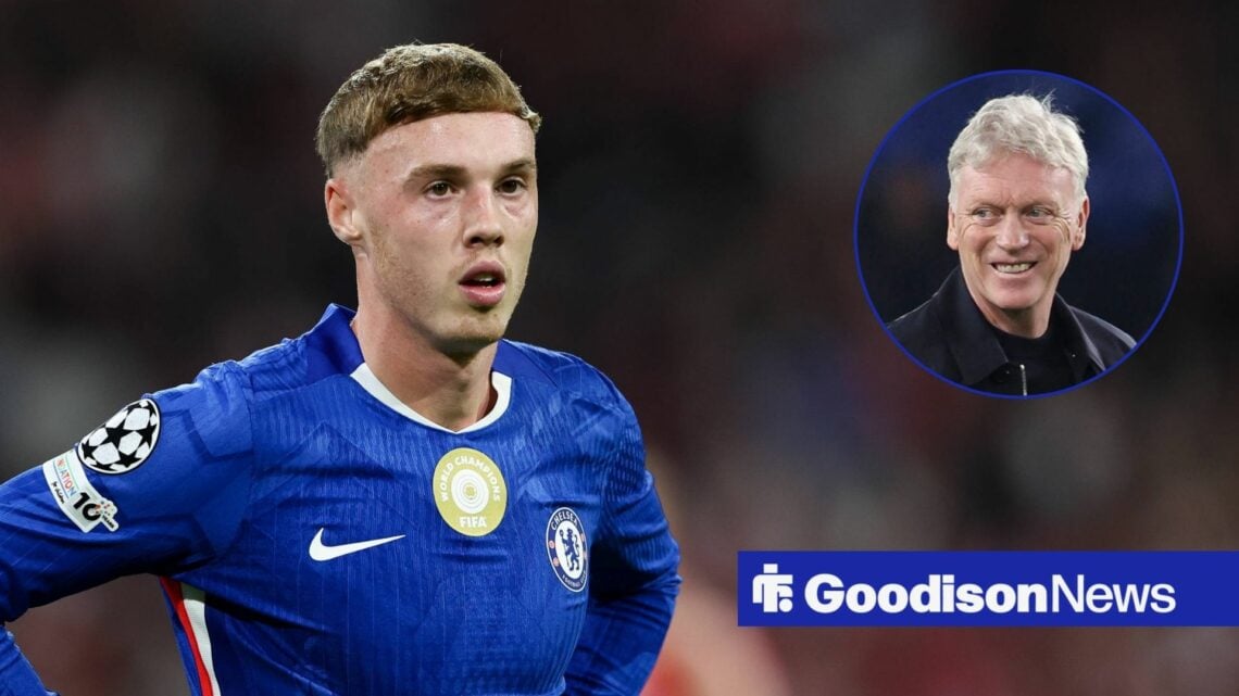 Cole Palmer next to a circular inset of David Moyes