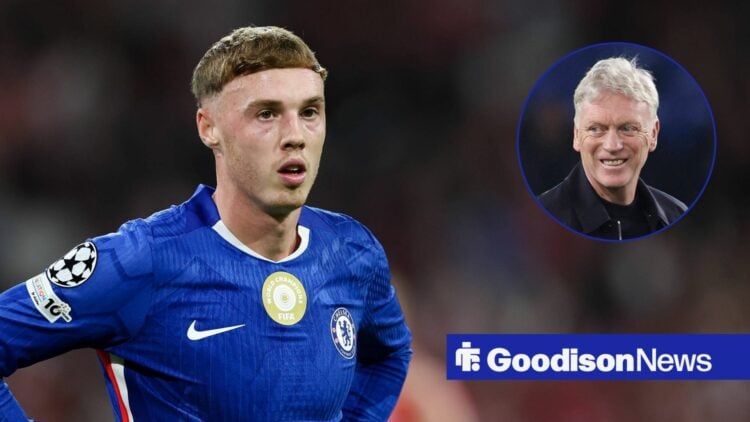 Cole Palmer next to a circular inset of David Moyes