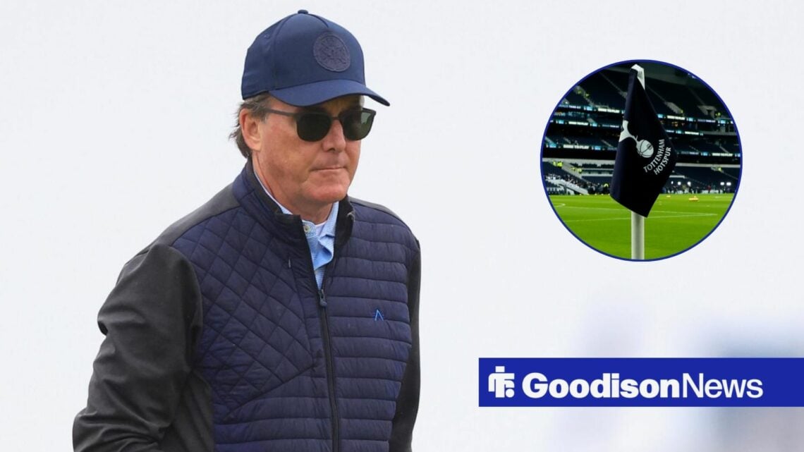 Everton owner Dan Friedkin, Tottenham badge in inset.