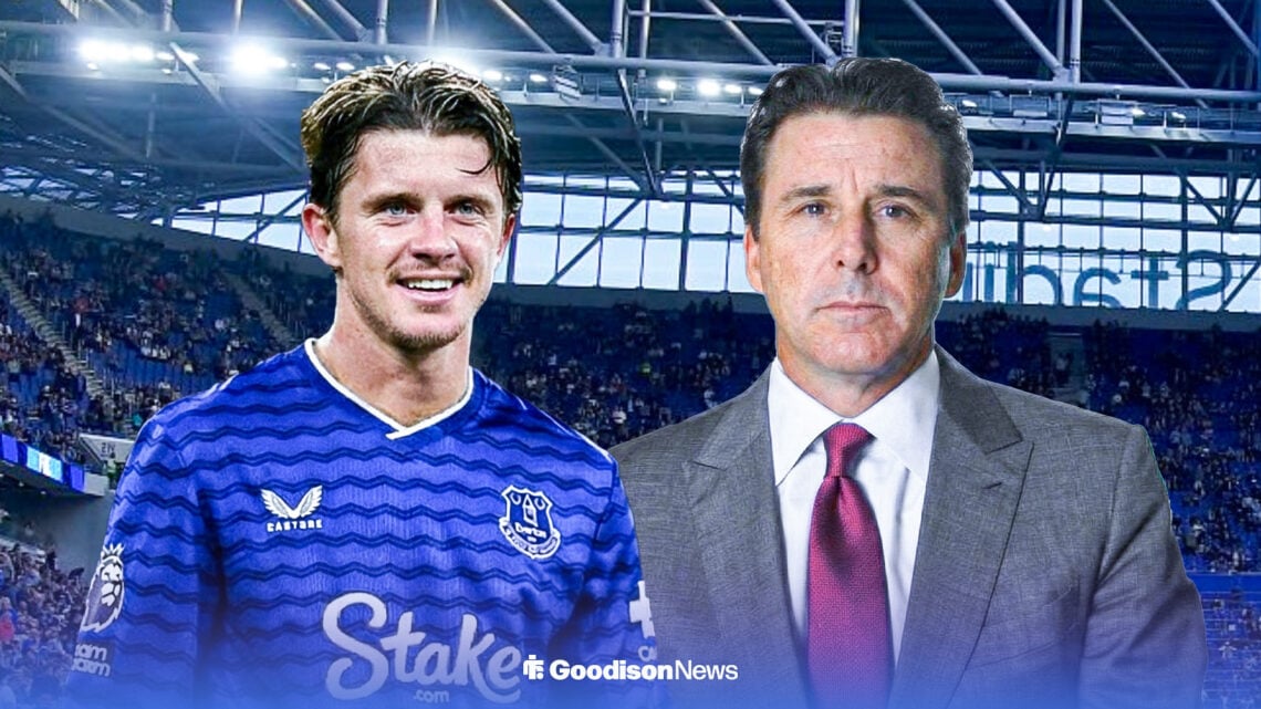 Conor Gallagher in Everton homekit alongside Dan Friedkin