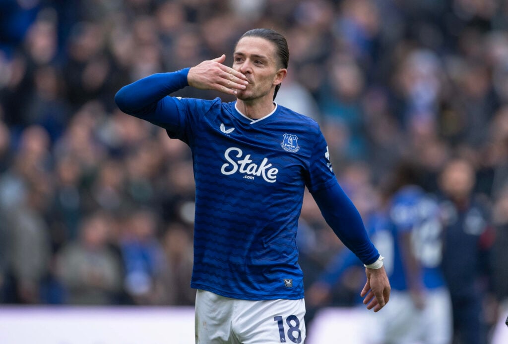 Jack Grealish blows a kiss while playing for Everton