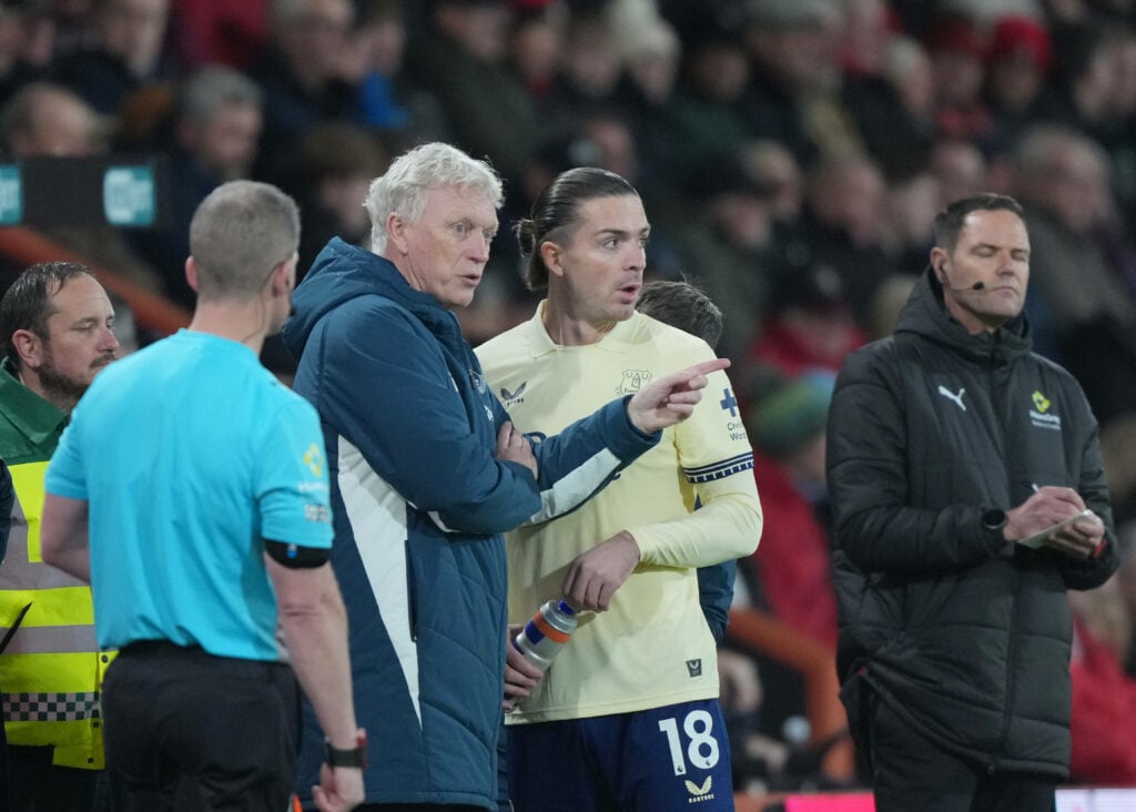 Jack Grealish speaking to David Moyes while playing for Everton