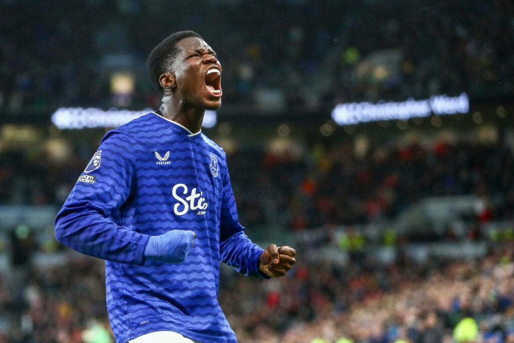 Thierno Barry celebrates scoring for Everton