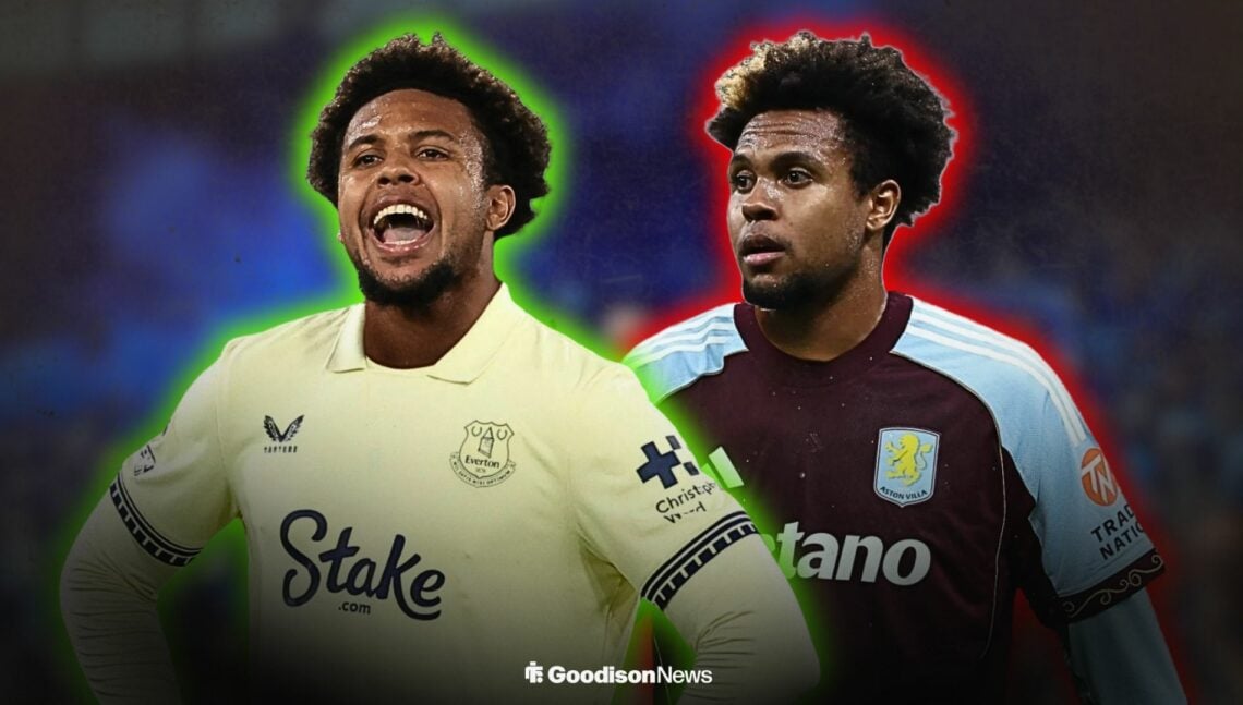 Weston McKennie in an Everton shirt next to Weston McKennie in an Aston Villa shirt