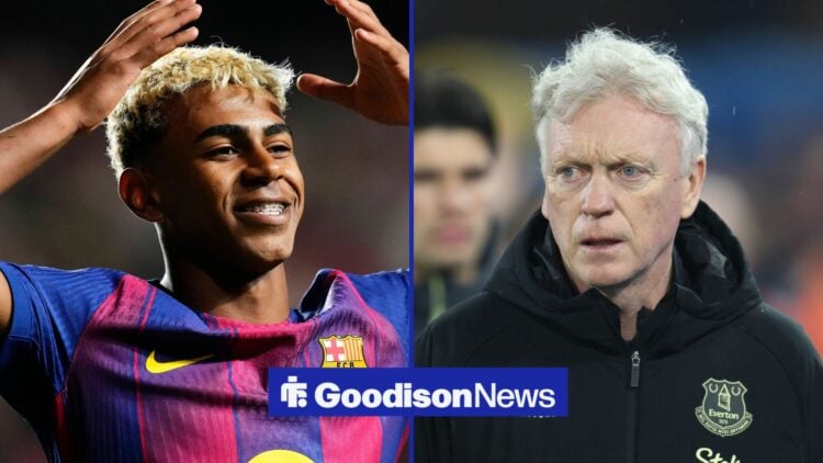 Lamine Yamal smiling at an angry David Moyes.