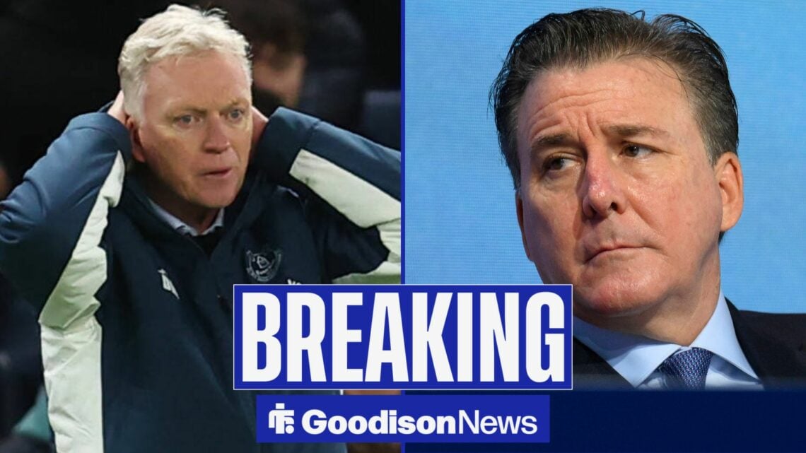 David Moyes with his hands behind his head, with Dan Friedkin alongside him in a split image