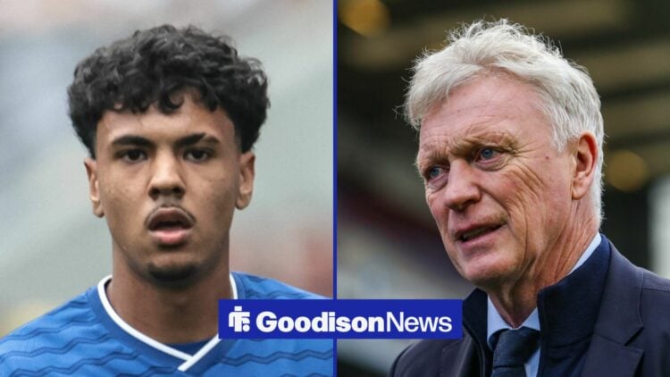 Everton star Adam Aznou and David Moyes.