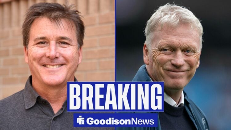 Everton owner Dan Friedkin and David Moyes both smiling.