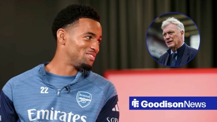Arsenal gem Ethan Nwaneri smiling, Everton boss David Moyes in inset.