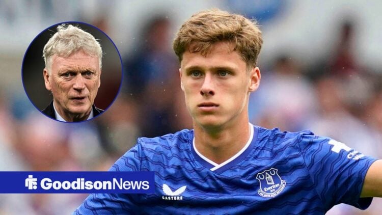 Everton midfielder Harrison Armstrong and David Moyes in circular inset