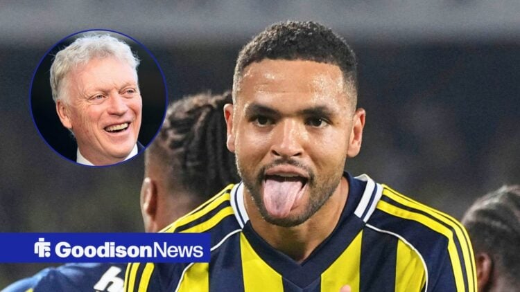 Fenerbahce striker Youssef En-Nesyri and Everton manager David Moyes in circular inset