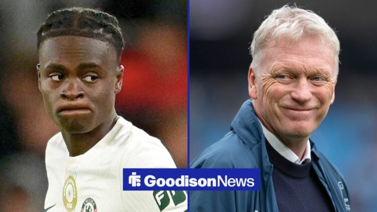 Chelsea winger Tyrique George and Everton manager David Moyes side by side