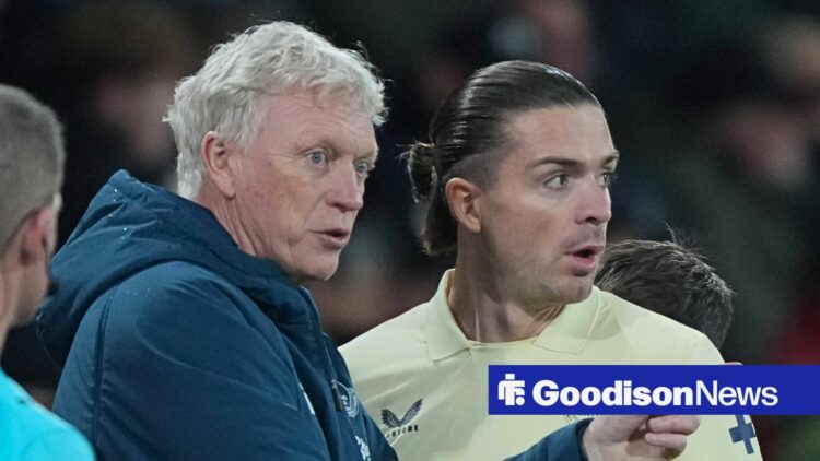 Everton manager David Moyes and Jack Grealish