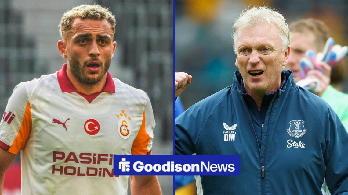 Galatasaray forward Baris Alper Yilmaz and Everton manager David Moyes