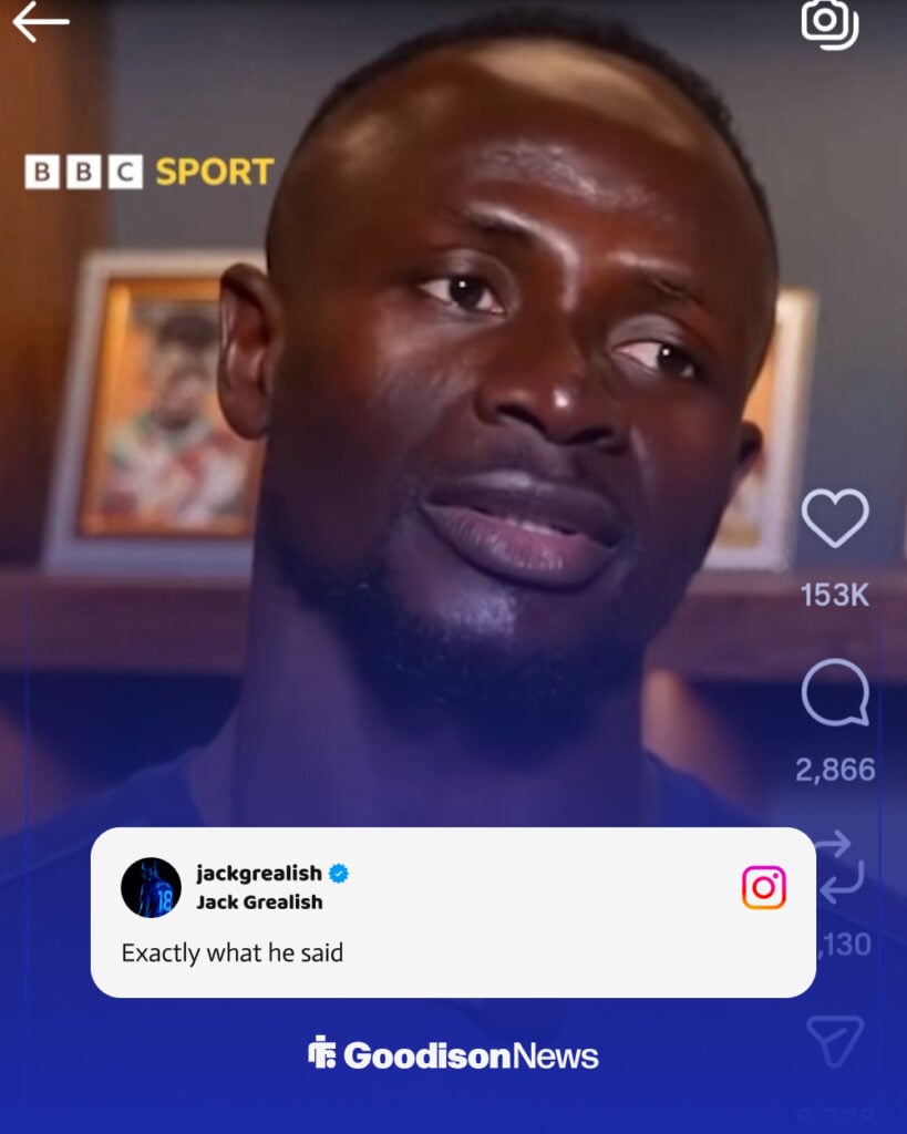 Jack Grealish Instagram response to Sadio Mane