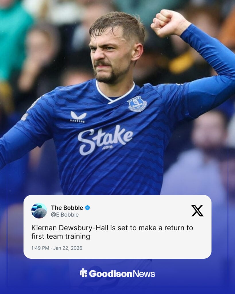 Kieran Dewsbury-Hall celebrating with an X post underneath.