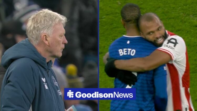 David Moyes looks on as Igor Thiago hugs Beto