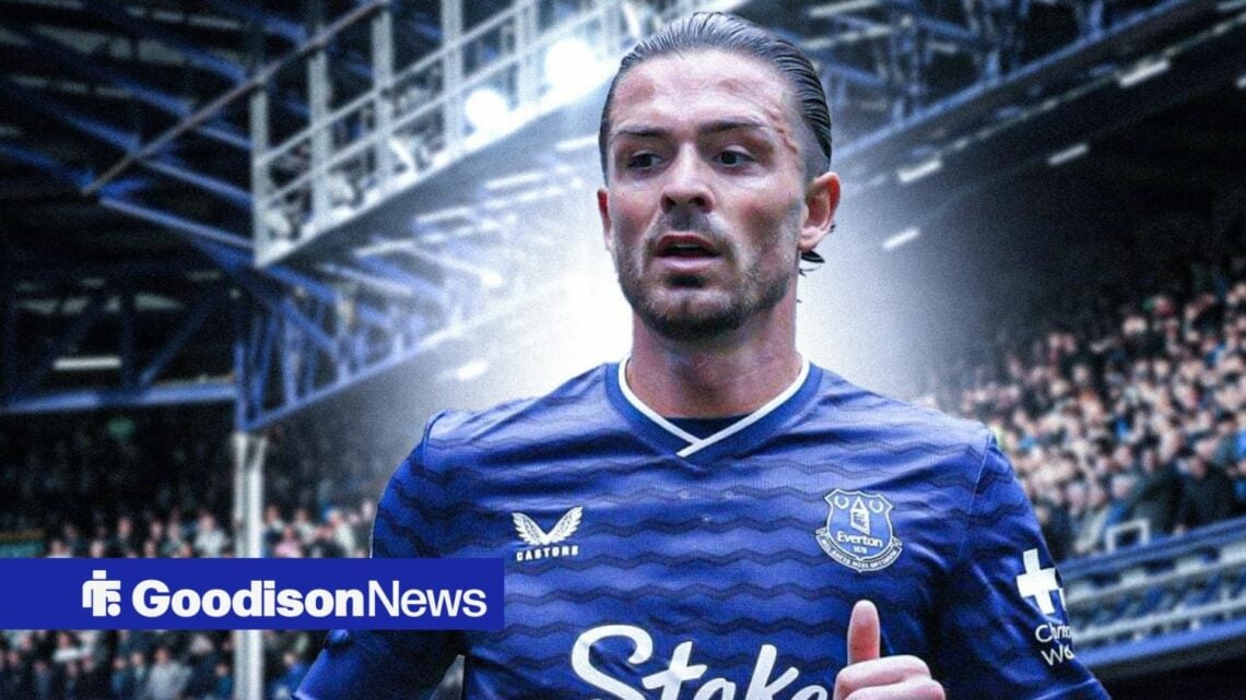 Jack Grealish in an Everton shirt with his thumb up.