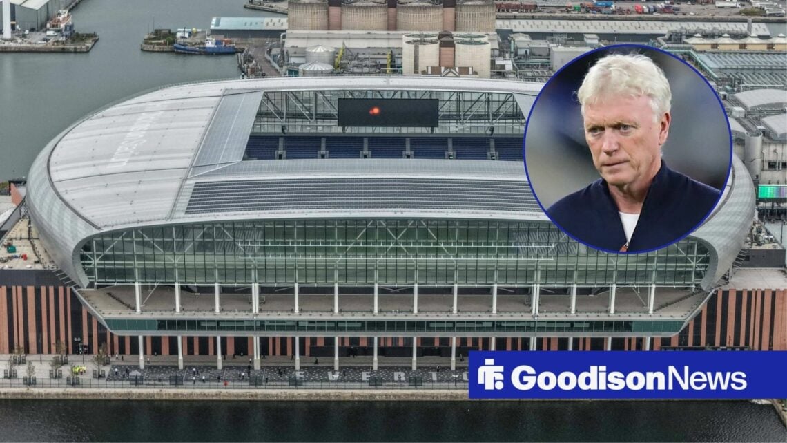 Hill Dickinson Stadium with circular inset of David Moyes