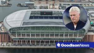 Hill Dickinson Stadium with circular inset of David Moyes