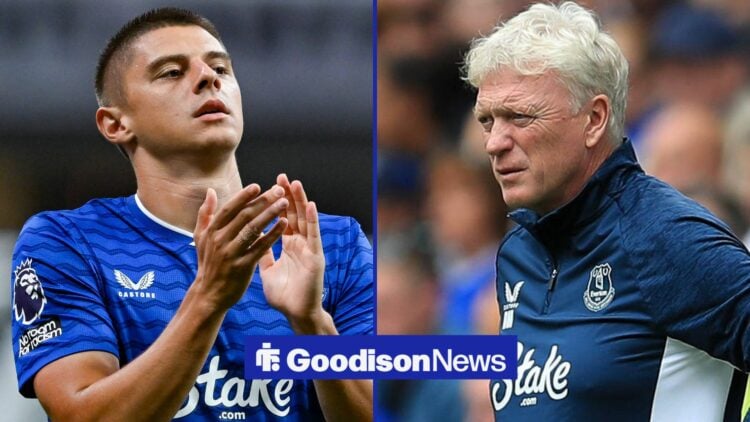 Vitaliy Mykolenko 16 of Everton reacts during the Premier League Summer Series match between Manchester United, ManU and Everton AFC on August 3rd,...