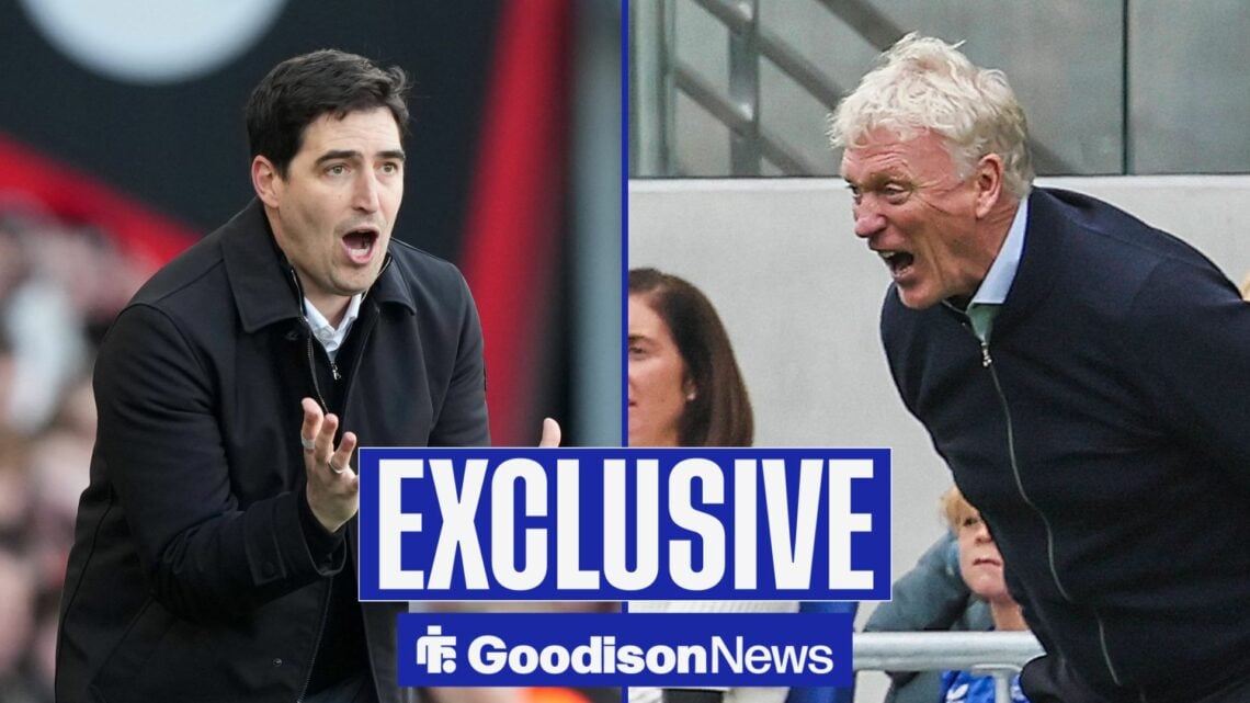 Everton boss David Moyes angry and Andoni Iraola.