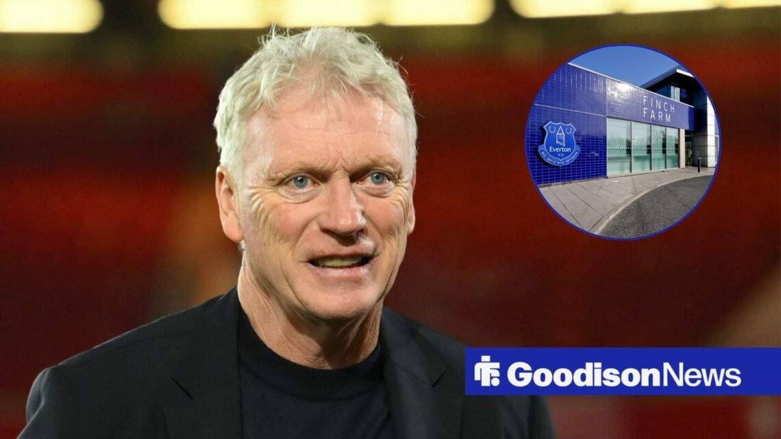 Everton manager David Moyes smiles during the Premier League match between Nottingham Forest, Finch Farm training centre in inset.