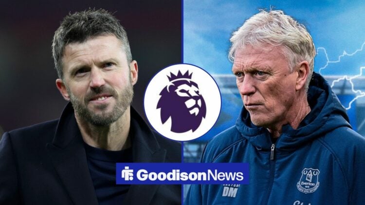 Everton boss David Moyes looking furious with lightning at Hill Dickinson, Michael Carrick, Manager of Manchester United celebrates after winning t...