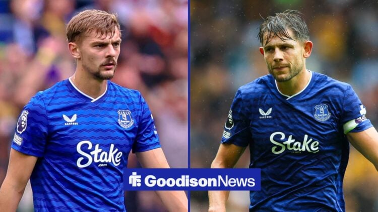 Split image of Everton midfielder Kiernan Dewsbury-Hall and James Tarkowski