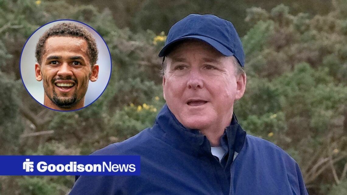 Everton chief Dan Friedkin and Iliman Ndiaye in circular inset