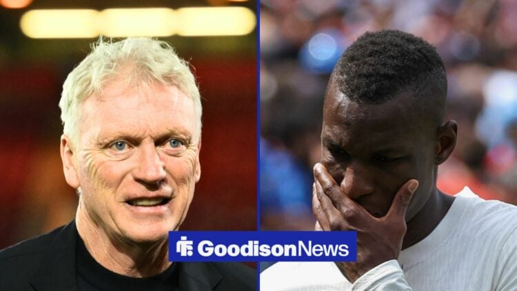 Split image of Everton manager David Moyes and Nicolas Jackson