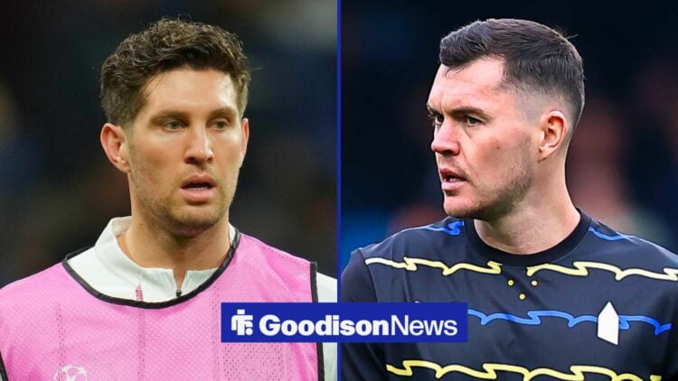 Split image of Manchester City centre-back John Stones and Everton defender Michael Keane