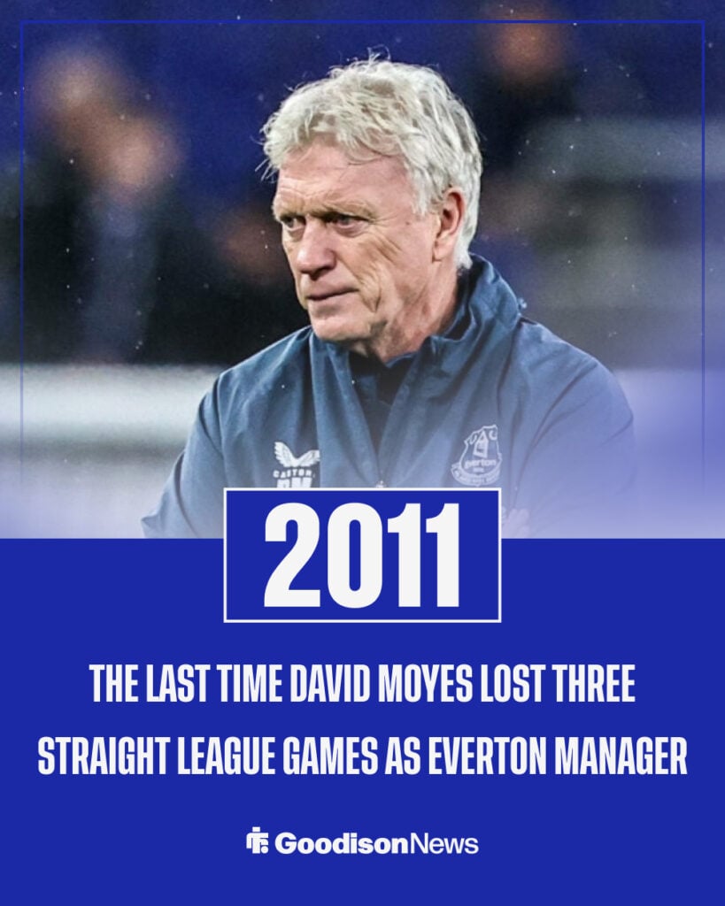 The last time David Moyes lost three consecutive league games as Everton manager.