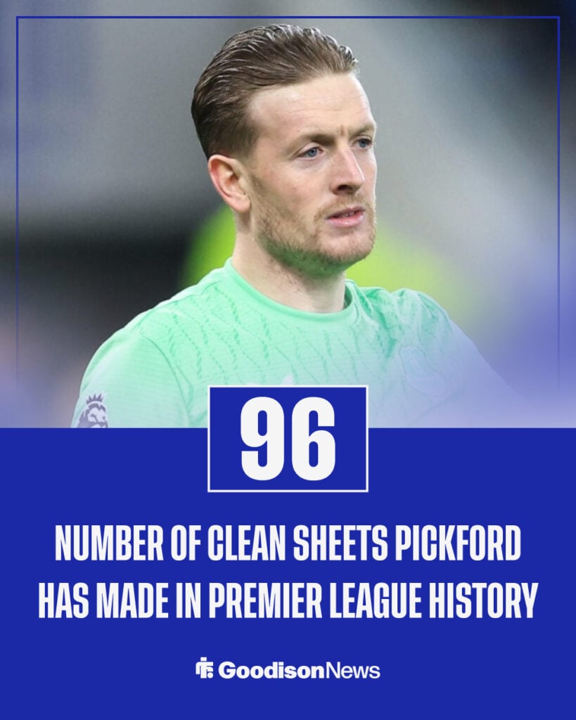 Jordan Pickford in an Everton goalkeeper shirt.