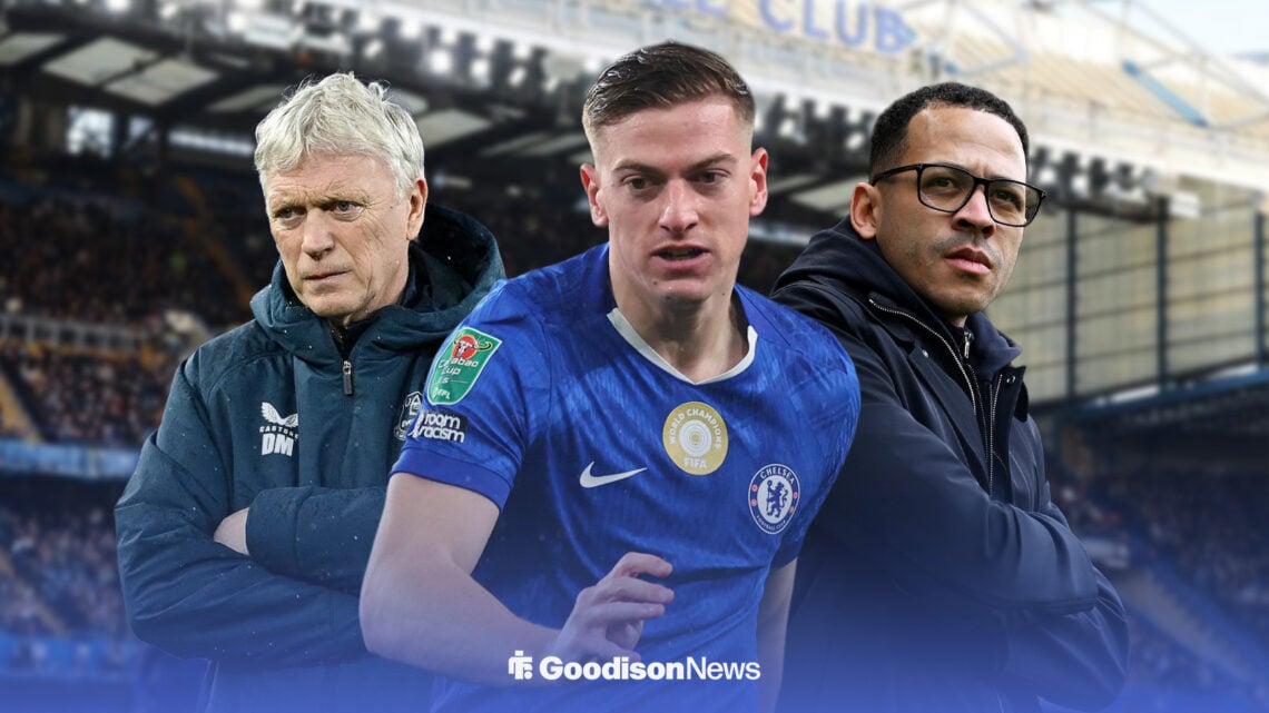 Liam Delap at Chelsea with David Moyes and Liam Rosenior