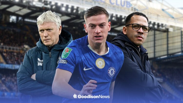 Liam Delap at Chelsea with David Moyes and Liam Rosenior