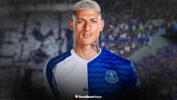 Richarlison in a Tottenham shirt and an Everton shirt.