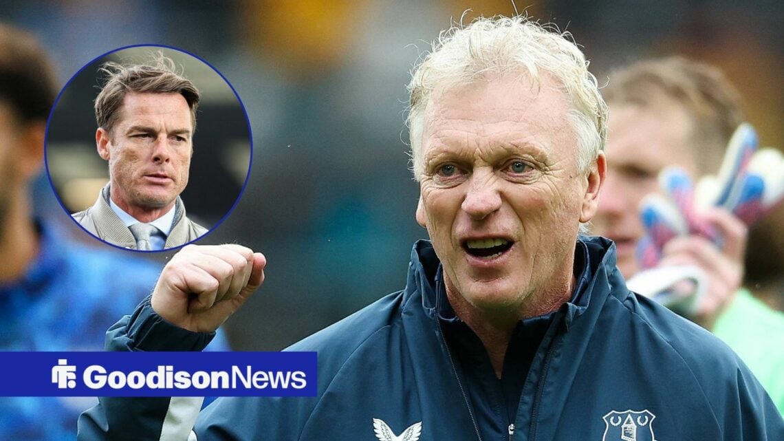 David Moyes smiling with circular inset of Scott Parker