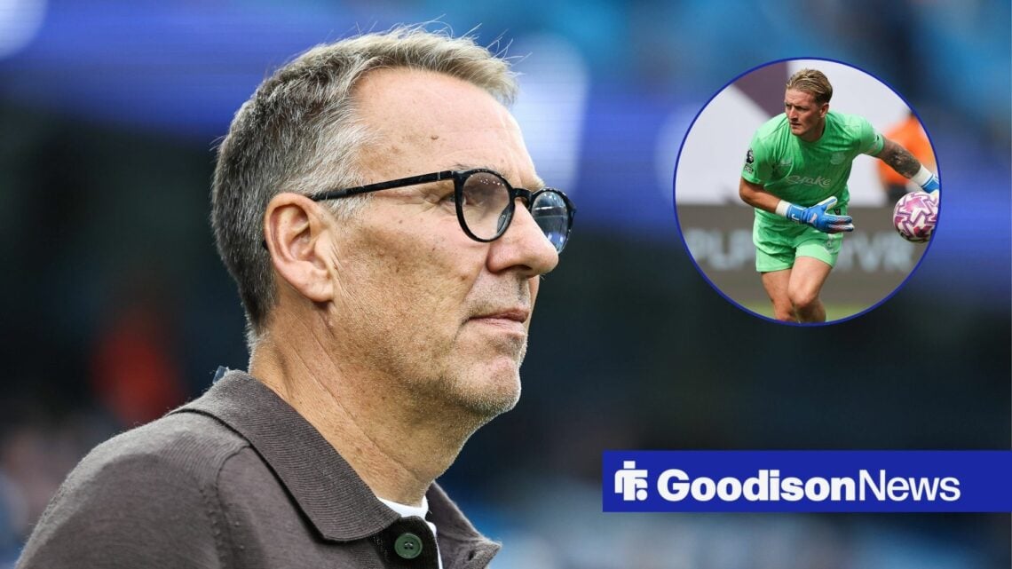 Paul Merson looks on with circular inset of Jordan Pickford