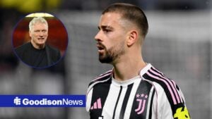 Edon Zhegrova in action for Juventus with David Moyes in circular inset