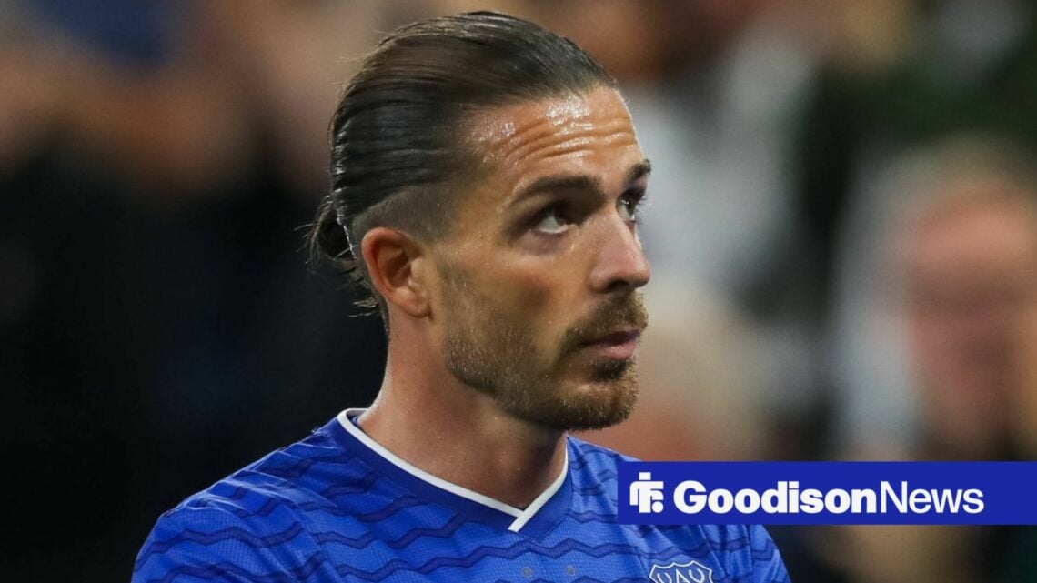 Jack Grealish looking worried playing for Everton