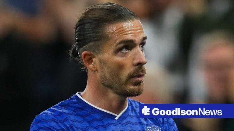 Jack Grealish looking worried playing for Everton